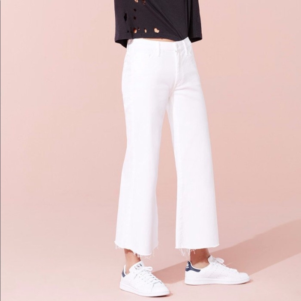 Mother Denim roller crop fray jeans in white